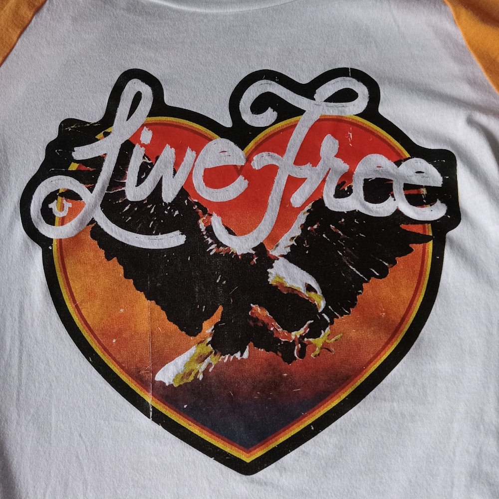 True Religion Live Free & Eagle Graphic‎ Baseball Jersey Raglan Sleeve Retro - Picture 8 of 11